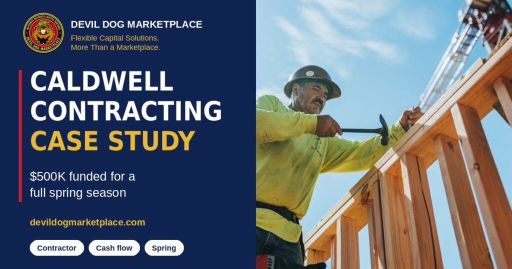 Carpenter framing a wooden structure, for the Caldwell Contracting case study on $500K in cash flow financing