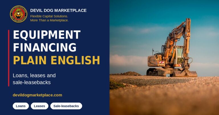 Excavator on open ground at sunset, for an article explaining equipment loans, leases and sale-leasebacks in plain English