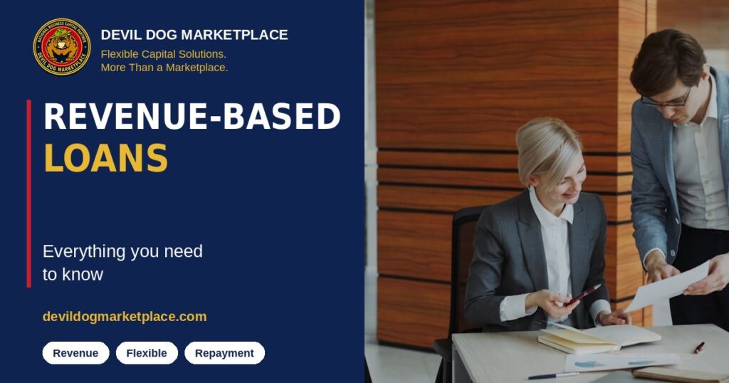 Two business professionals going over a document at a table, for a guide to revenue-based loans